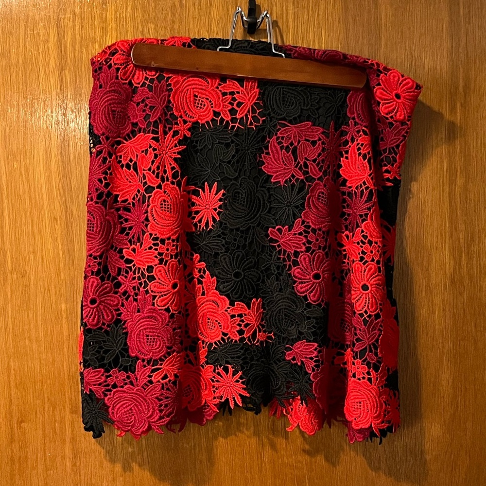 Red and black lace floral skirt